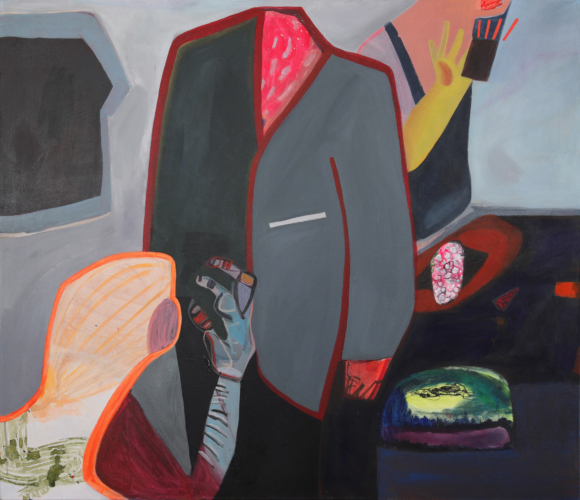 Grey suit, 130 cm x 150 cm, acrylic, gouache on cotton canvas, 2018, Agata Żychlinska